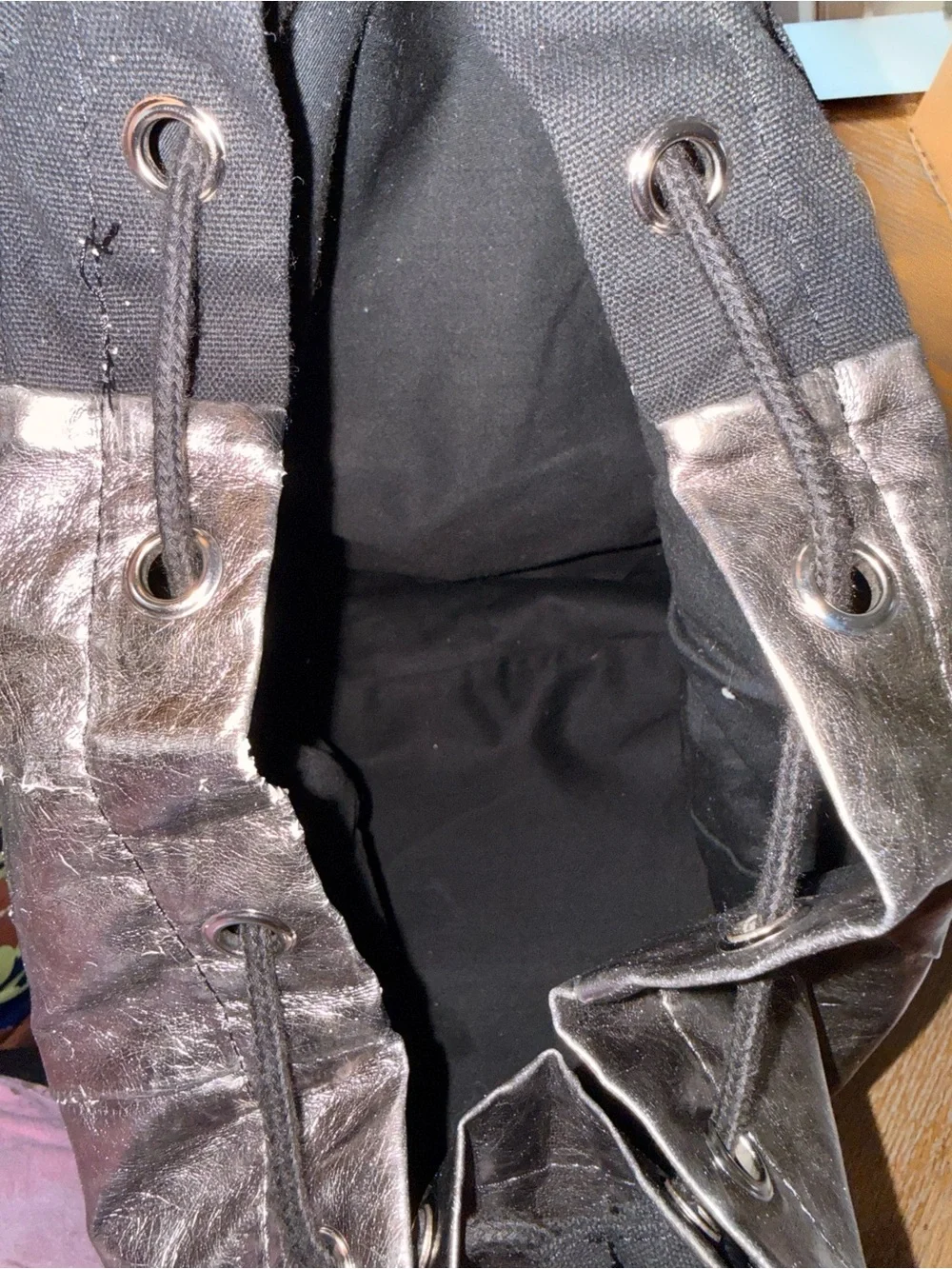 PINK Victoria's Secret Metallic Pewter Backpack with Black Trim